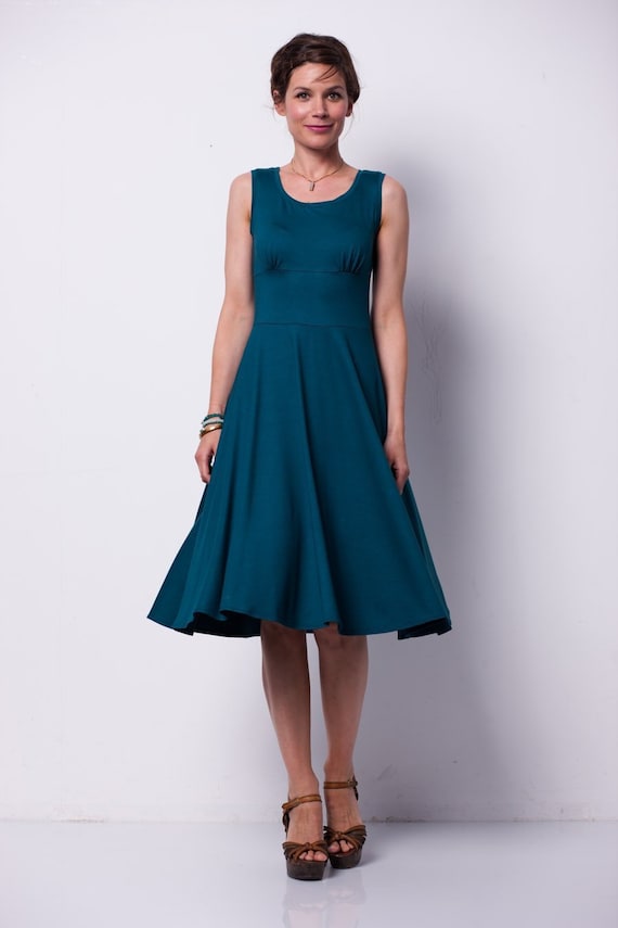 Schwingendes Midi Kleid in petrol Brautjungfernkleid im - Etsy