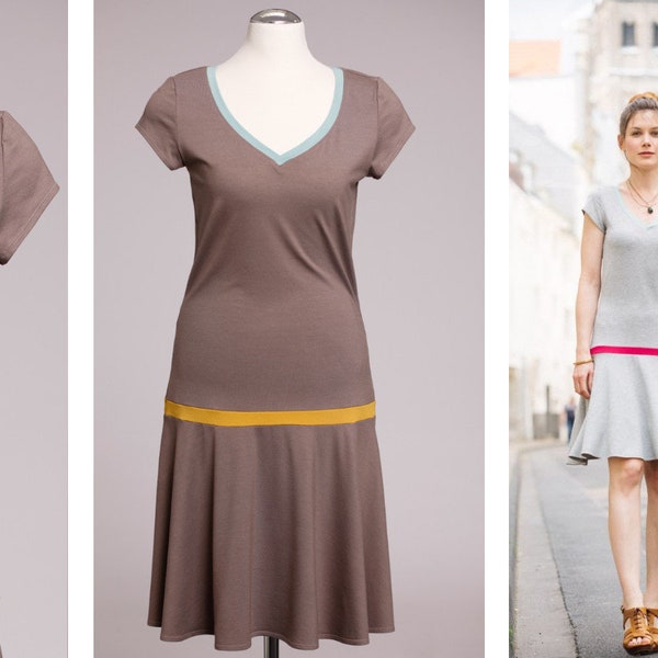 Drop waist Jerseykleid in schlamm mit Glockenrock