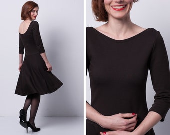 Festive dress "Cami" in brown with plate skirt, dress with back decolletage, jersey dress 50s style