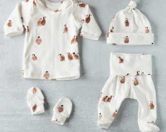 Conjunto orgánico para bebé Penguin: regalo para recién nacidos de género neutro