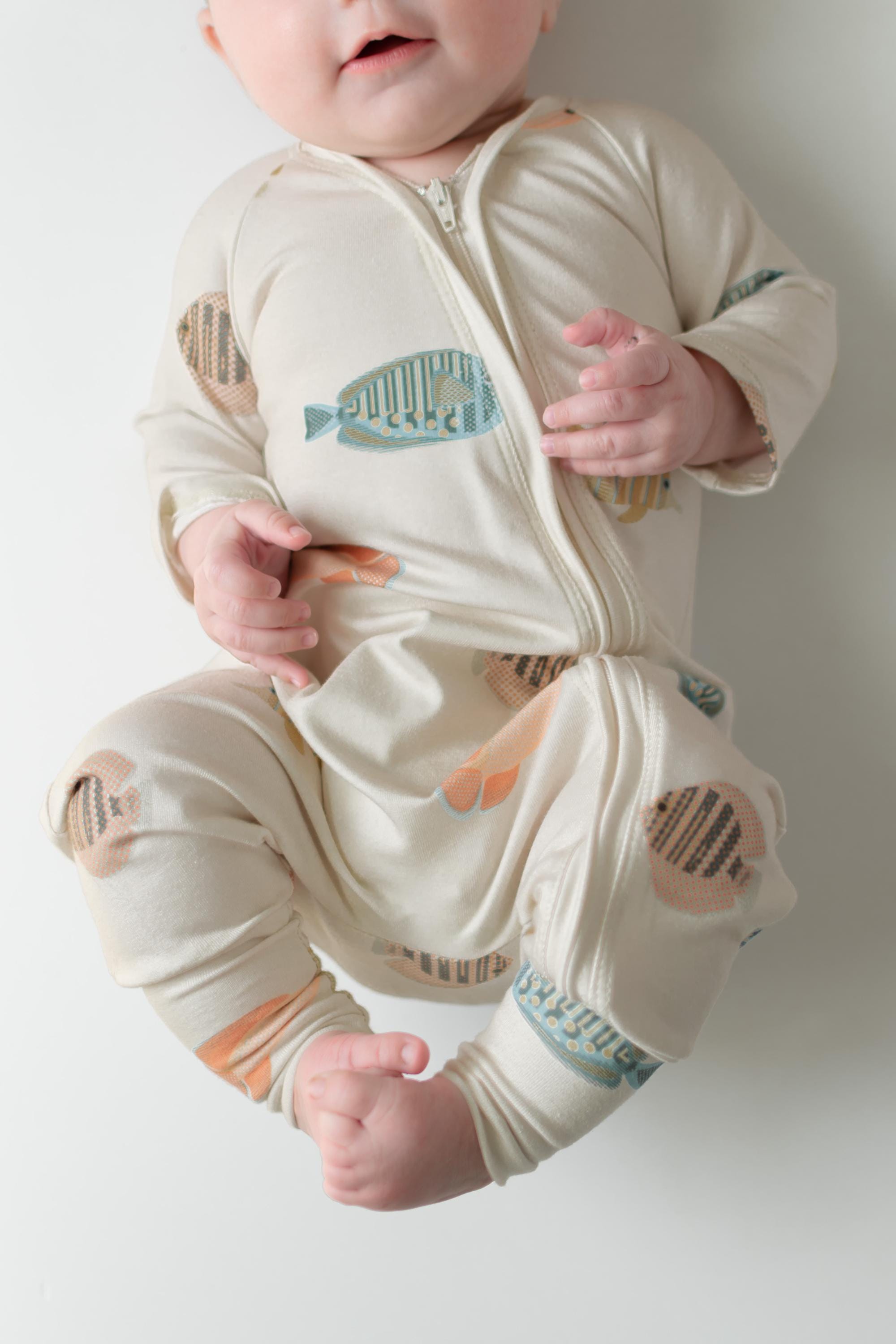 Fish Print Zipper Romper: Organic Cotton Baby Outfit