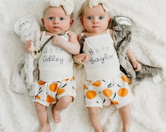 Orange Print Baby Shorties: Organic Knit Bummies