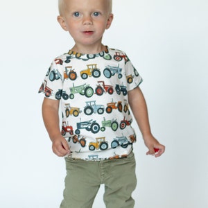 Tractor Kids T-shirt Printed Boy Clothing Colorful Farm Shirt Organic Scandinvian Top Baby Toddler Matching Long Length T-shirt image 1