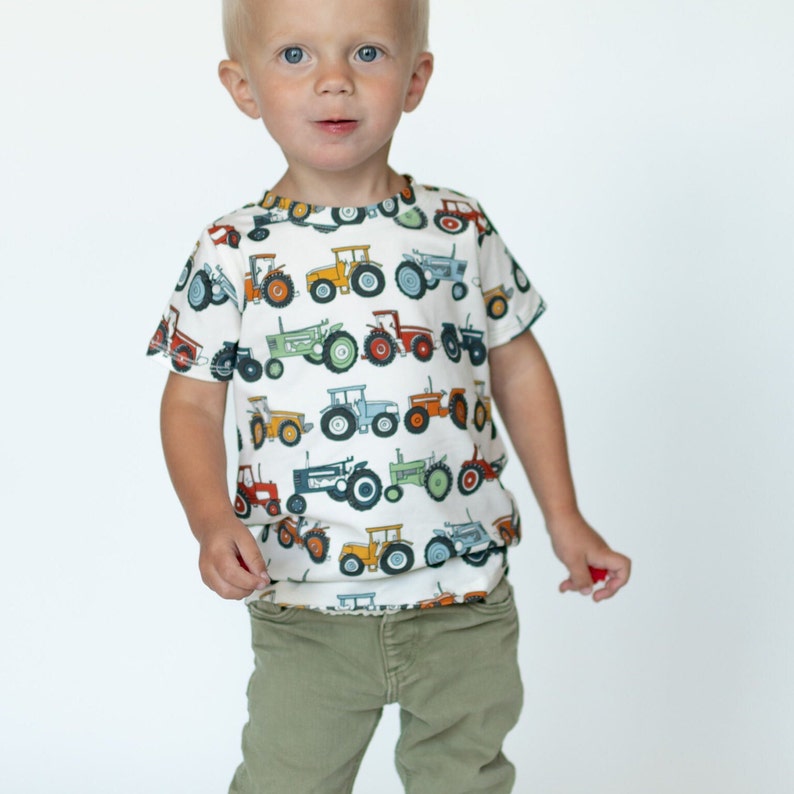 Tractor Print Kids T-Shirt, Organic Cotton Blend, Scandinavian Design