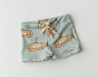 Little Boy Swim Shorts European Style Baby Swim Shorties Toddler Yellow Submarine Swim Trunks