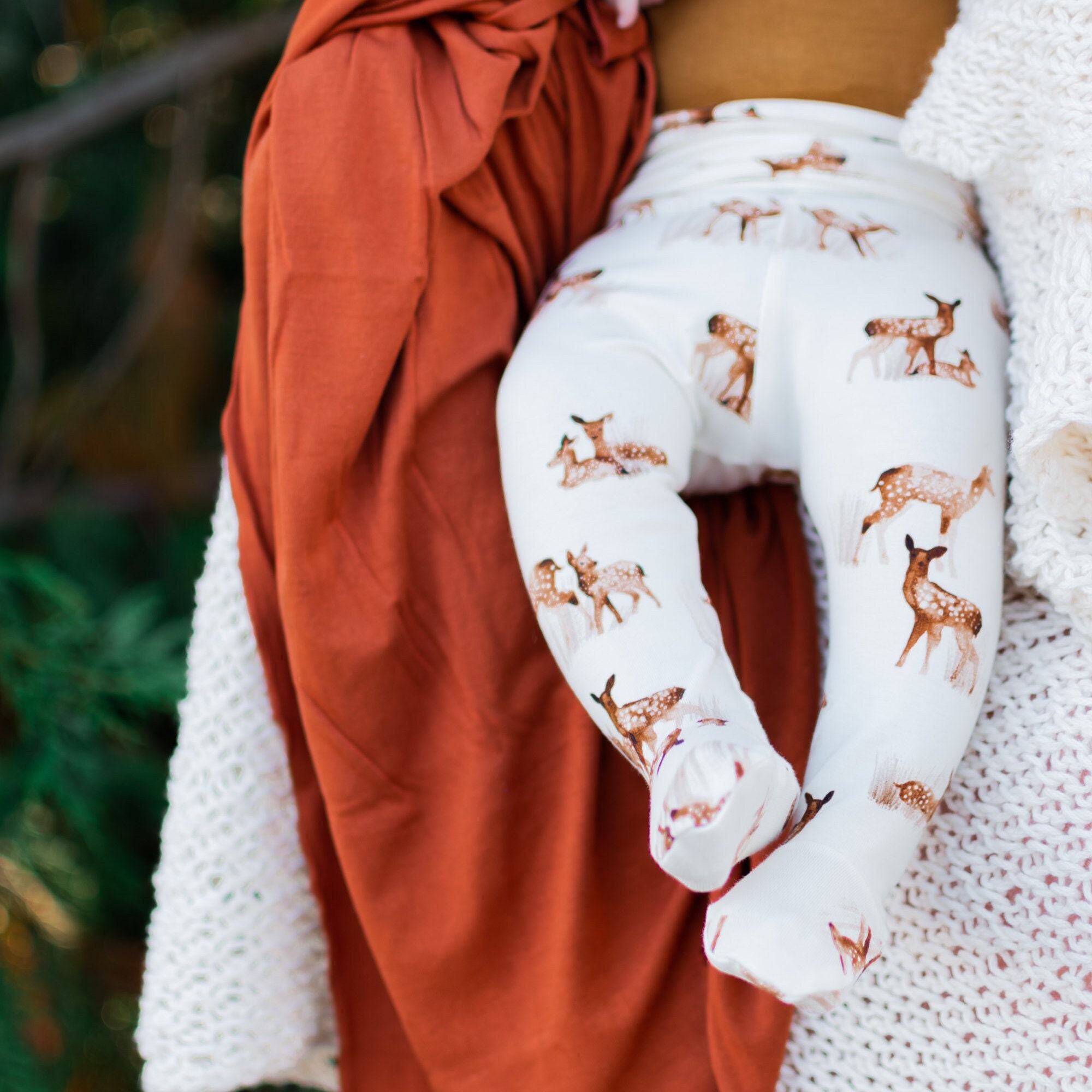 Deer Print Baby Footie Pants: Handmade Organic Cotton Blend