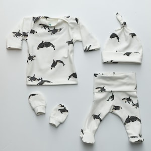 Orca Whale Baby Outfit, organic baby clothing, baby boy outfit, baby girl outfit, gender neutral baby outfit, baby gift set, preemie outfit