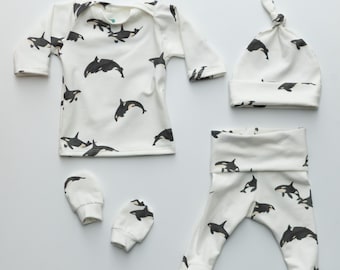 Orca Whale Organic Baby Outfit Set: Handmade Cotton Blend