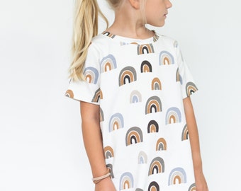 Rainbow Print Kids T-shirt: Organic Cotton Scandinavian Style