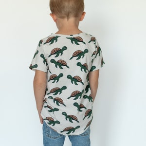 Turtle Kids T-shirt Printed Boy Clothing Green Turtle Shirt Organic Scandinvian Top Baby Toddler Matching Long Length T-shirt image 5