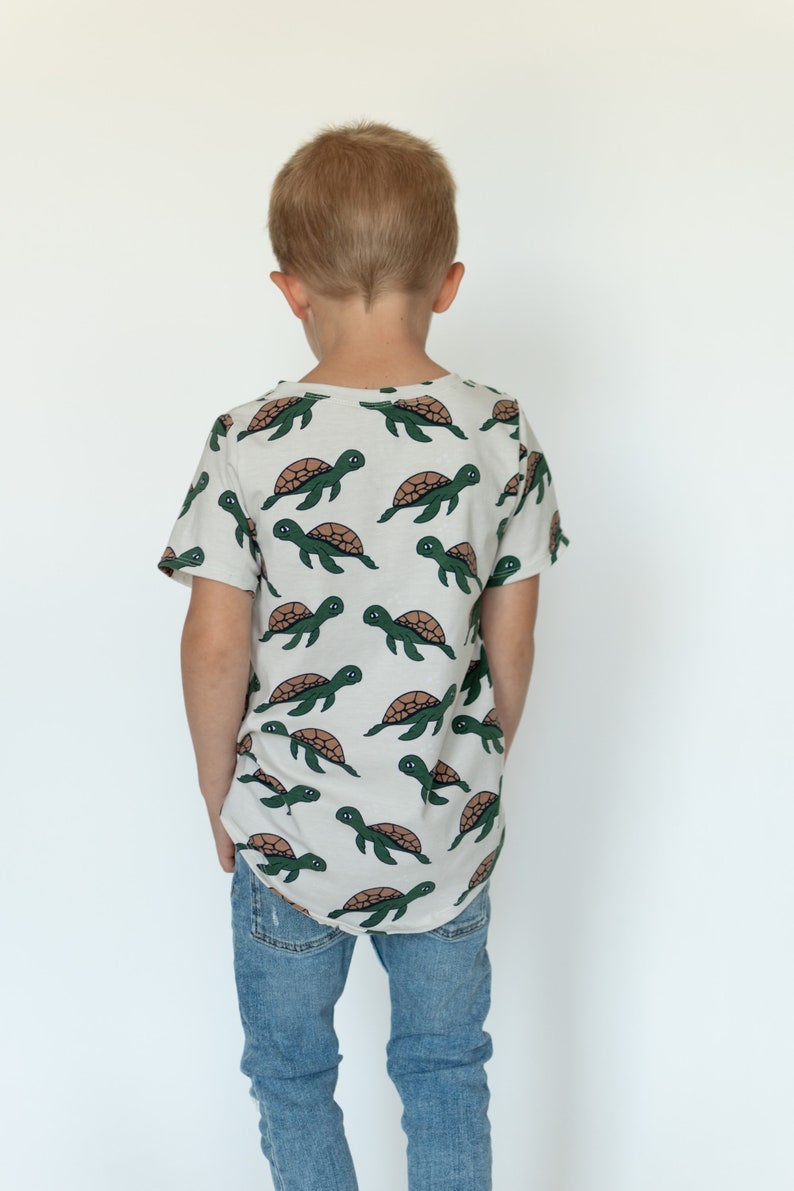 Turtle Kids T-shirt Printed Boy Clothing Green Turtle Shirt Organic Scandinvian Top Baby Toddler Matching Long Length T-shirt image 5