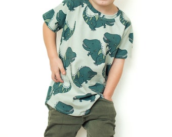 Dinosaur Kids T-shirt Printed Boy Clothing Colorful Dino Shirt Organic Scandinvian Top Baby Toddler Matching Long Length T-shirt