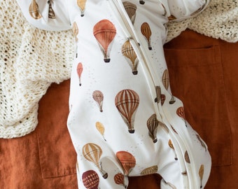 Hot Air Balloon Baby Romper: Organic Cotton Zipper One Piece