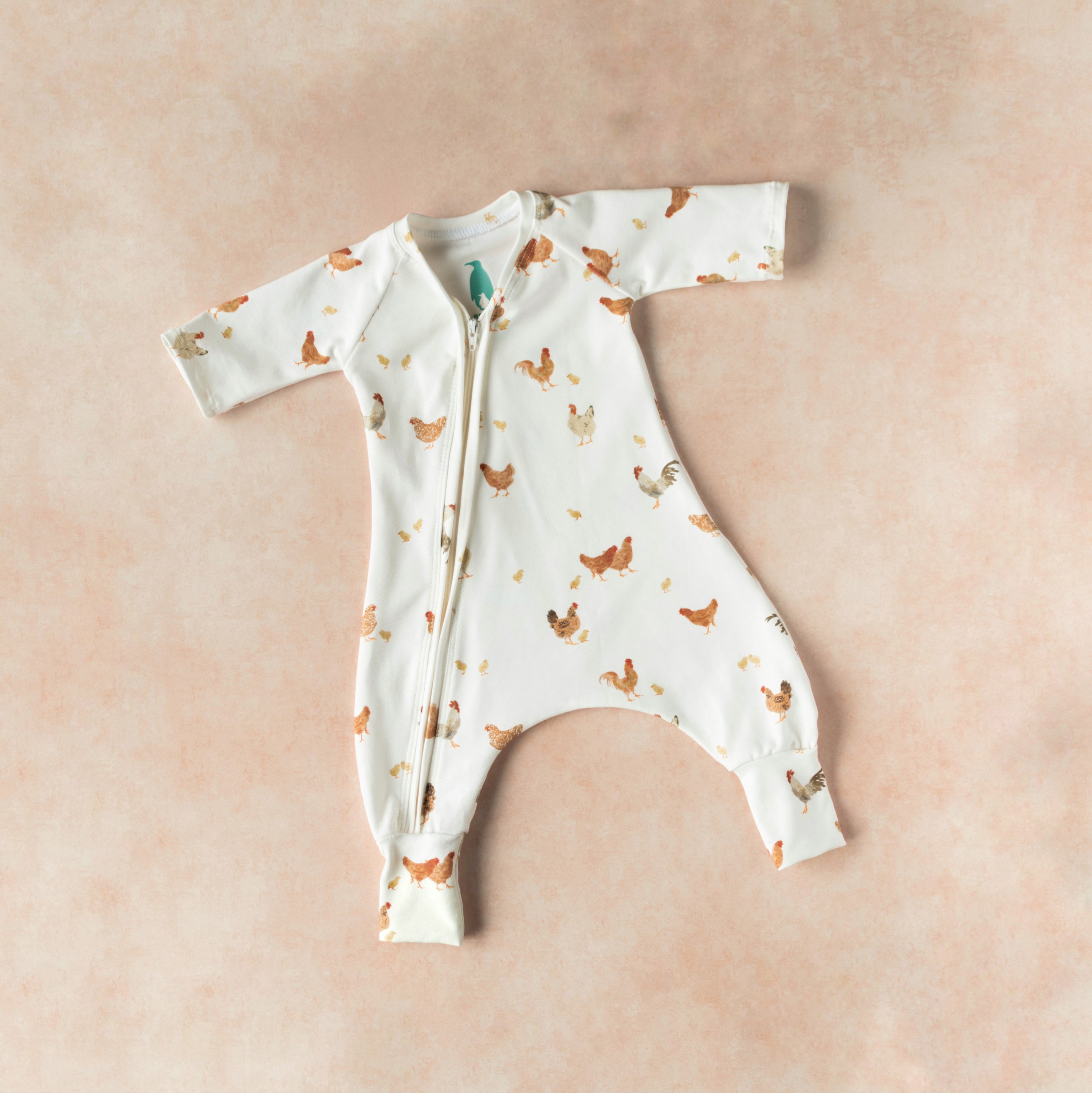 Chicken Print Baby Zipper Romper: Organic Cotton Outfit