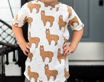 Llama Kids T-shirt Printed Boy Clothing Llama Shirt Organic Scandinvian Top Baby Toddler Matching Long Length T-shirt