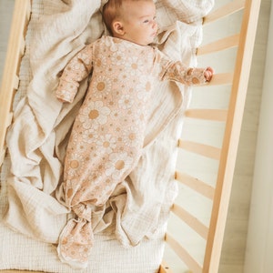 Boho Floral Knot Newborn Gown Set: Organic Baby Clothes
