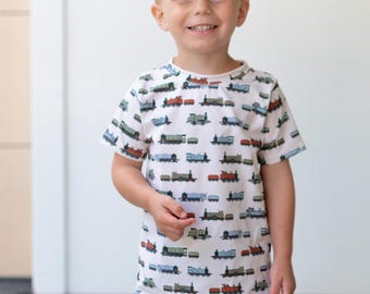 Train Kids T-Shirt: Organic Cotton Blend, Stretchy Long Length, Handmade in USA