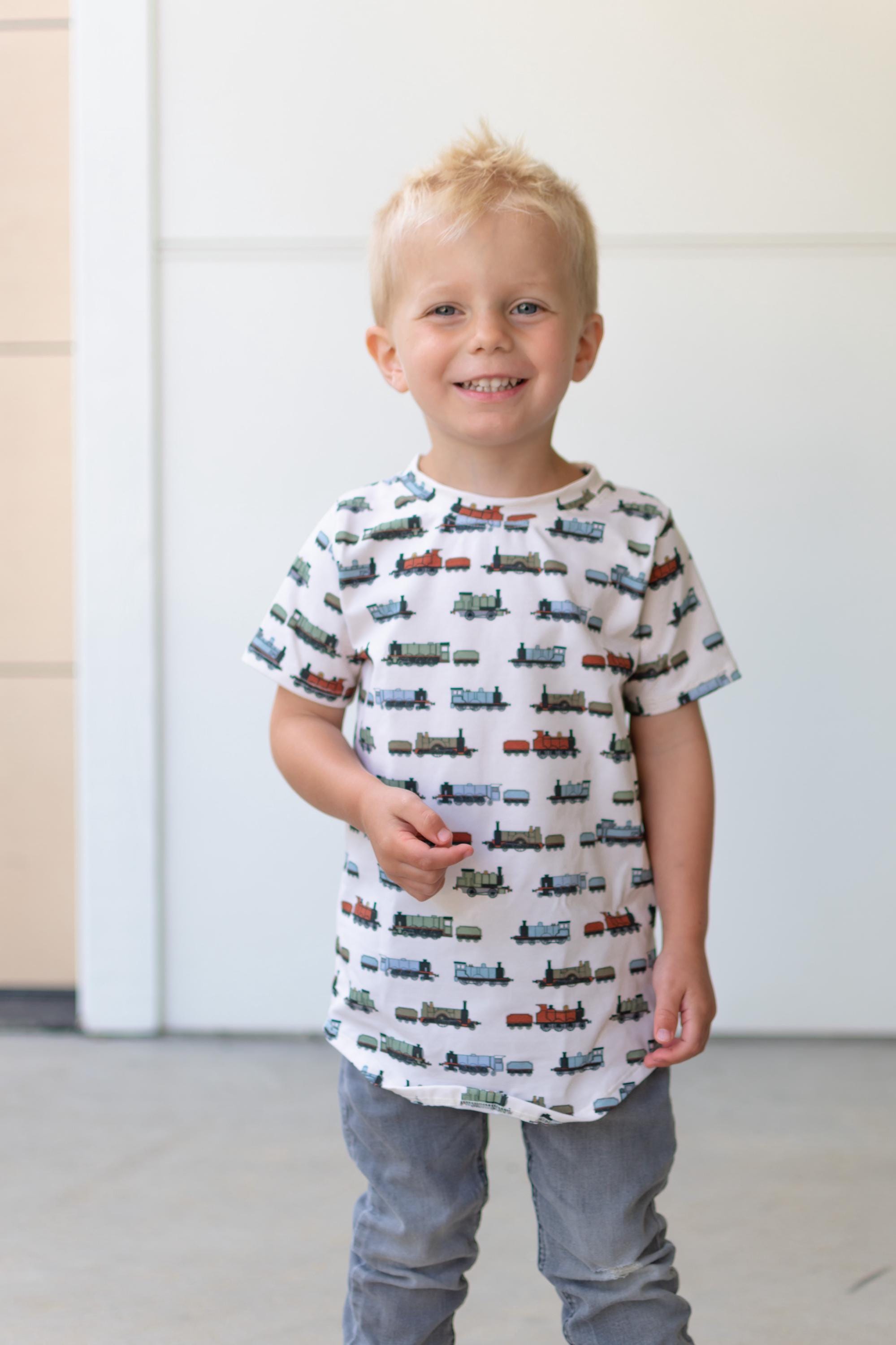 Train Kids T-Shirt: Organic Cotton Blend, Stretchy Long Length, Handmade in USA