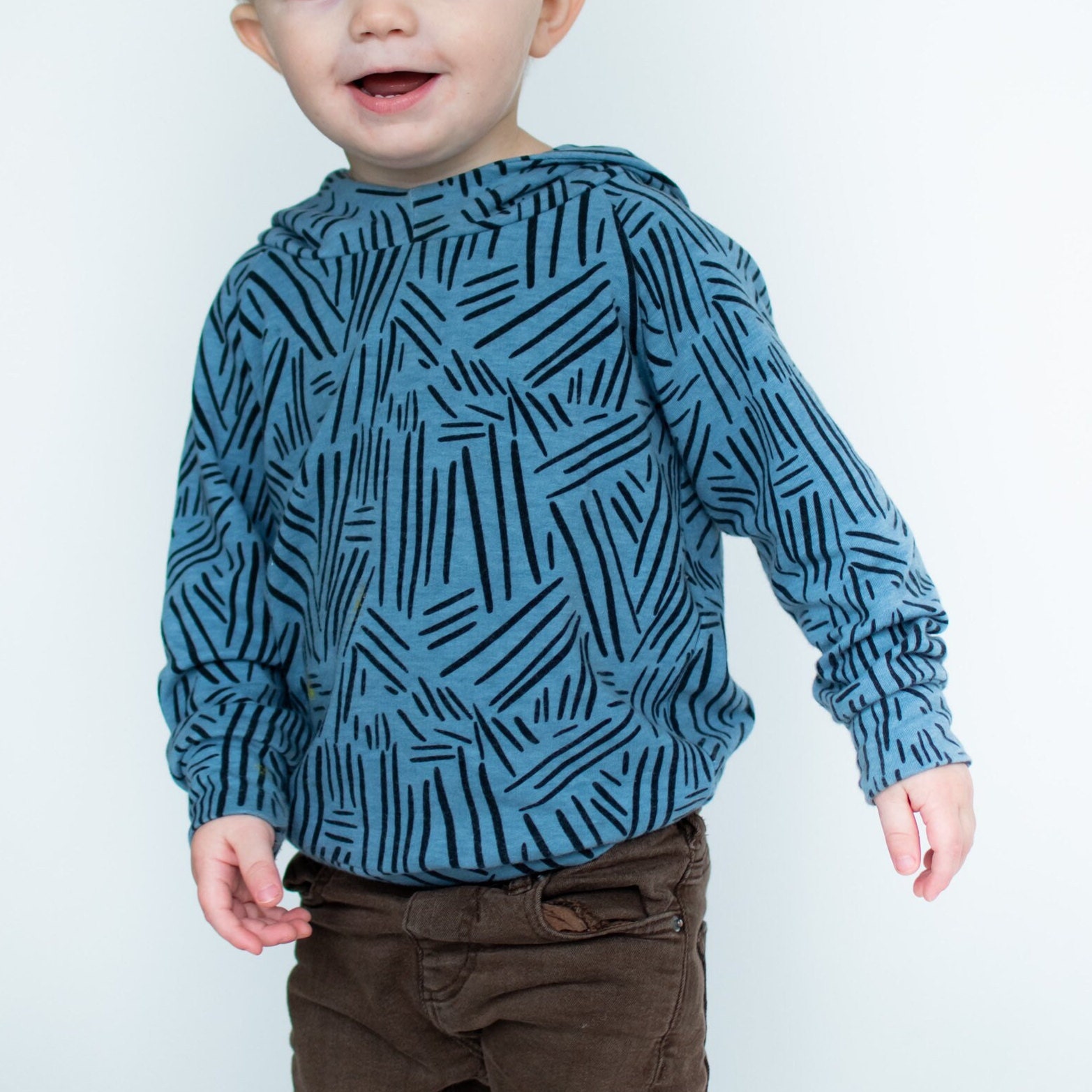Organic French Terry Toddler Hoodie: Blue Dash Print