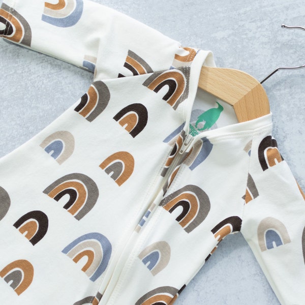 Toffee Rainbow Print Baby Romper: Organic Cotton Zipper Outfit