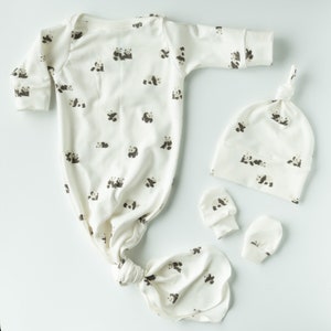 Panda Baby Outfit, Newborn Knotted Baby Gown Set, organic baby clothes, baby boy clothes, baby girl clothes, gender neutral baby gift set
