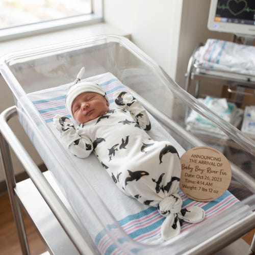Orca Whale Baby Gown Set: Organic Newborn Knotted Outfit