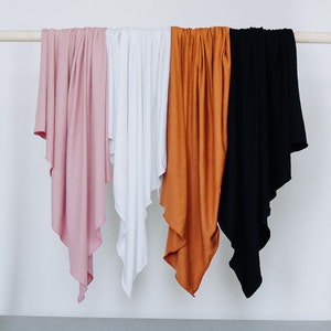 Bamboo Baby Swaddle Blanket: Stretchy Knit, Blush Mauve, Rust, Ivory, Black