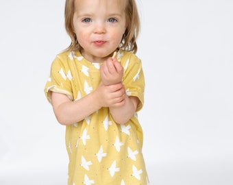 Yellow Dove Kids T-shirt Printed Fun Clothing Shirt Organic Scandinvian Top Baby Toddler Matching Long Length T-shirt