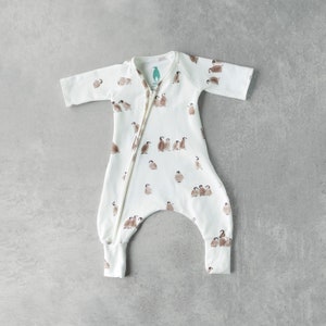 Penguin Print Baby Romper: Organic Cotton Zipper Outfit