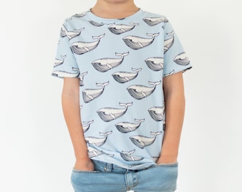 Whale Kids T-shirt Printed Boy Clothing Blue Whale Shirt Organic Scandinvian Top Baby Toddler Matching Long Length T-shirt