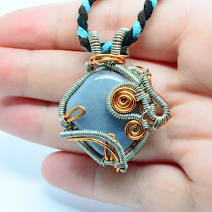 Wire Wrapped Blue Chalcedony Pendant / Handmade Crystal Necklace / OOAK / Wire Wrap Jewelry / Healing Crystals / Hippie Tribe