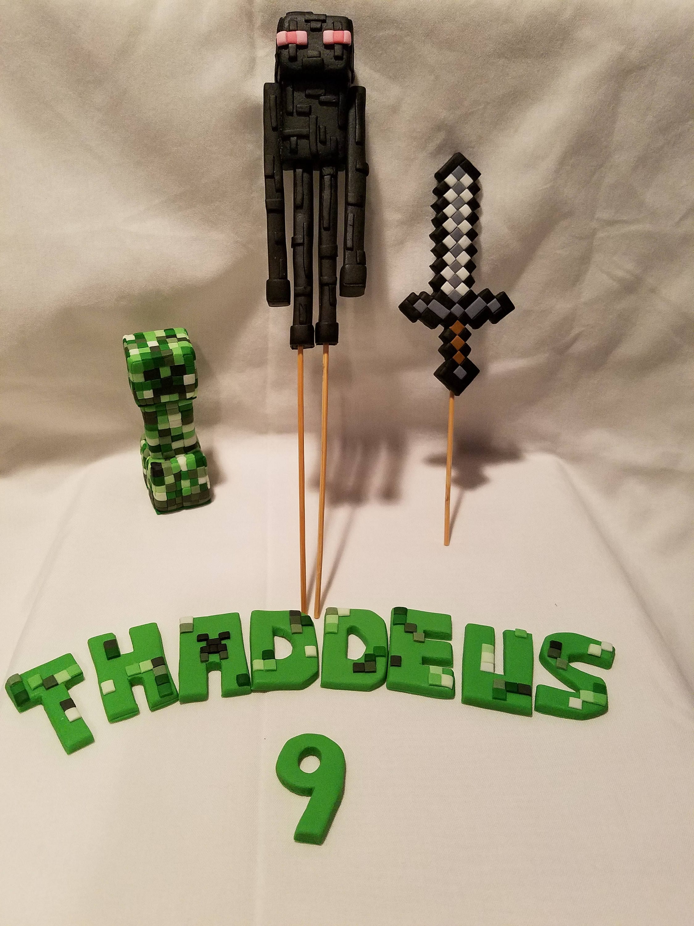 3D Minecraft Creeper Enderman and Sword Fondant Toppers. Etsy