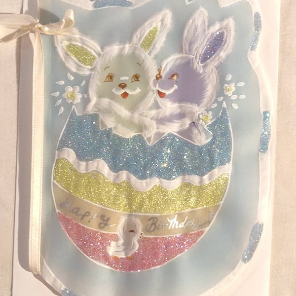 Cartes de lapin d’anniversaire de Pâques, dessins en relief et peints à la main en papier parchemin (pergamano).