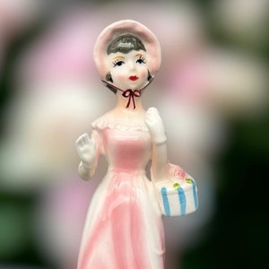Lefton China Figure, Pink Dress  Woman Figurine, Mid Century, Made in Japan, Glossy finish
