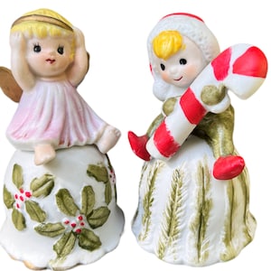 Vintage Elf and Angel Christmas Bells: Mid-Century Holiday Figurine Decor