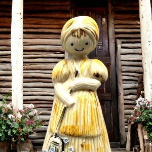 Bisque Bell Farm Girl Figurine, Corn Husk Doll Look
