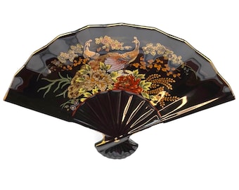 Japanese Porcelain Fan Trinket Dish, byGold Embellished Peacocks