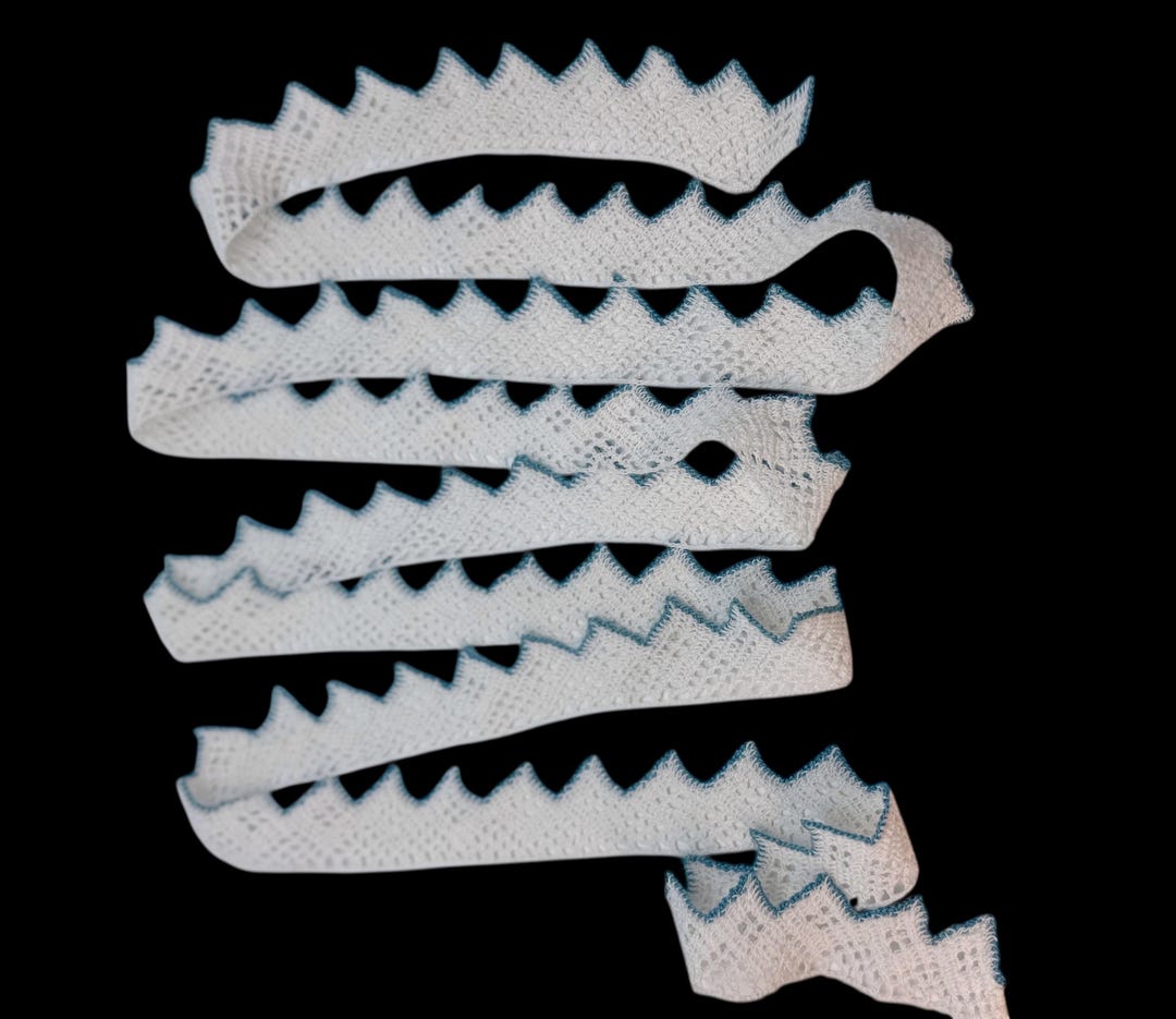 Vintage Hand Crocheted Edging, Lace Trim, Blue Rim - Etsy