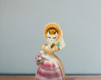 Kitschy Vintage Porcelain Bell, Lady With Flowers Figurine