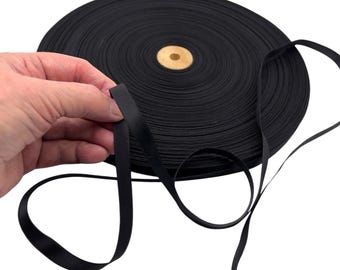 Vintage Nylon Satin Ribbon: Black, Finished Edges, 10 Yard Lot