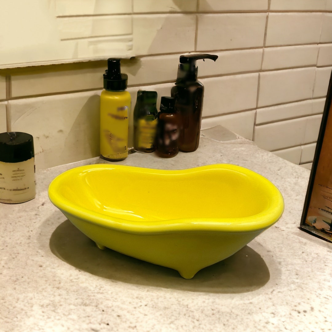 Bright Yellow Bath Tub Soap Dish, Dollhouse Tub, Mann Seymour, Mid