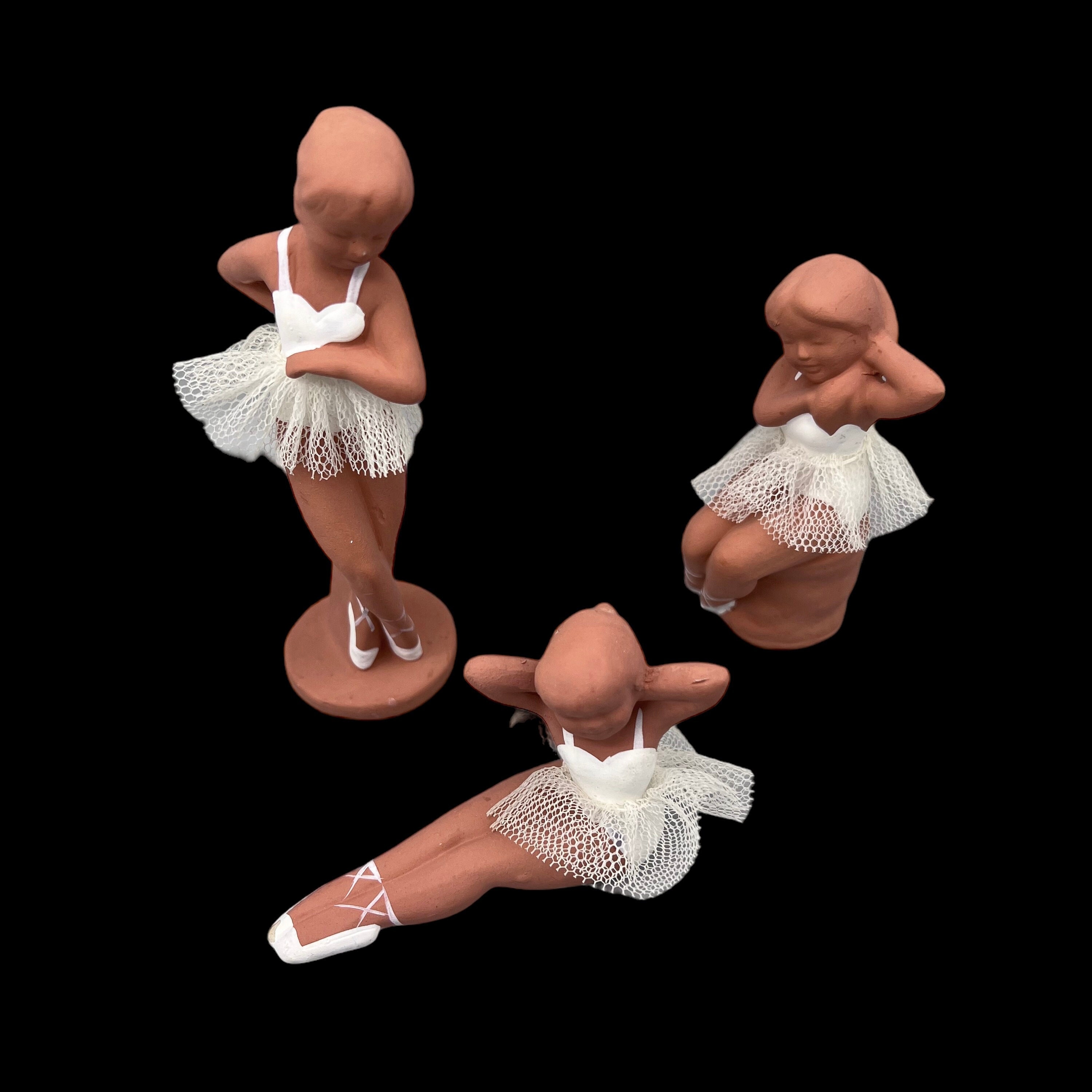 Ballerina Bisque Figurines, Set of Three With Real Tulle