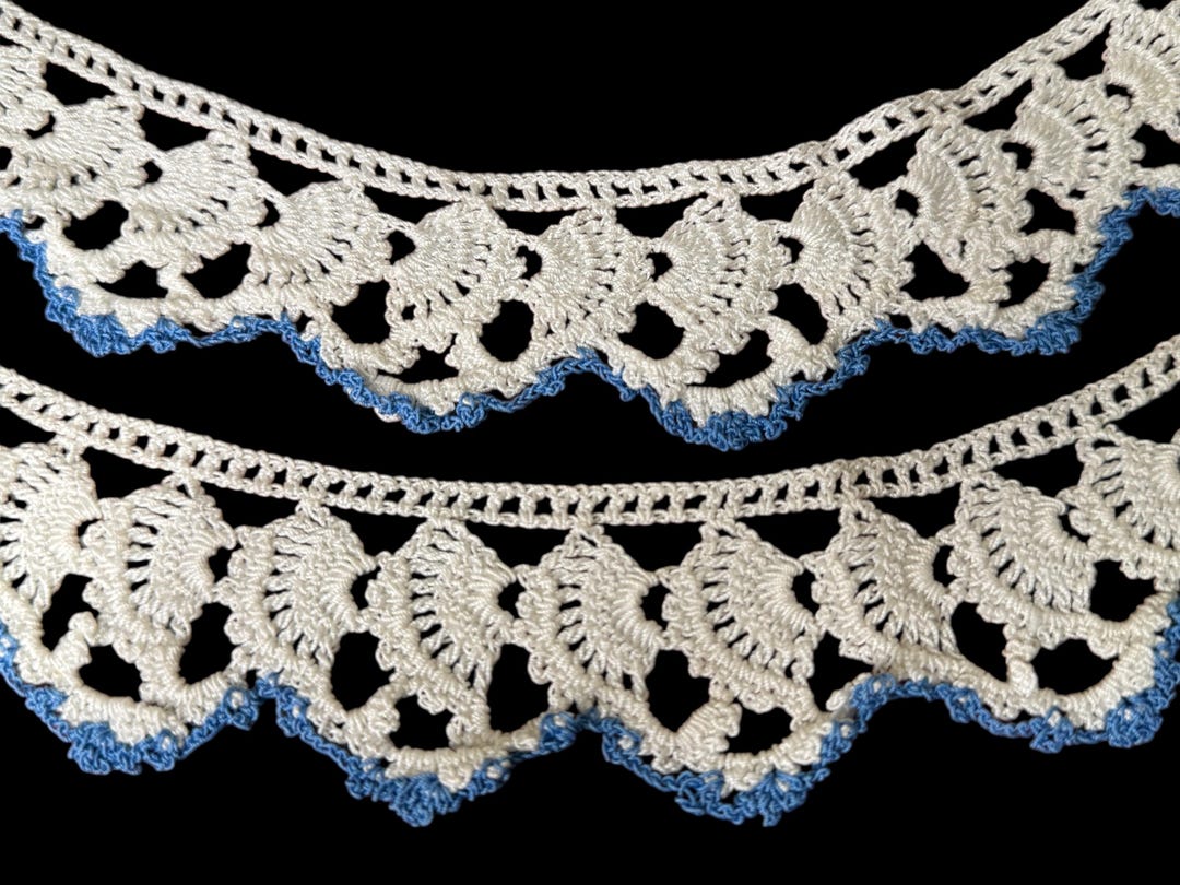 Vintage Hand Crocheted Edging, Lace Trim, Curved, Blue Rim - Etsy