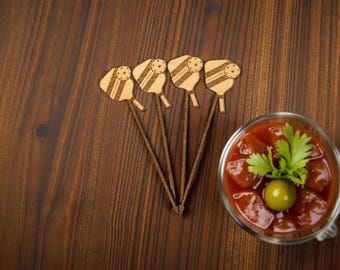 Wooden Pickleball Drink and Appetizer Skewers