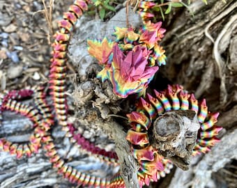 3D Printed Extra Long Winged Dragon, Articulated Fidget Toy (Rainbow colors vary by print)