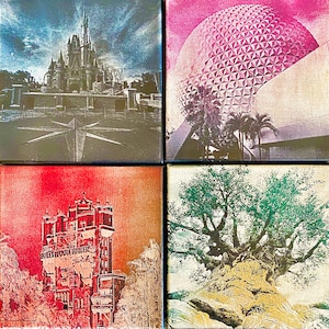 Disney World Park Icons - Laser Engraved Canvas