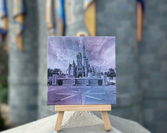 Disney Castle 4"x4" Laser Engraved Desktop Canvas