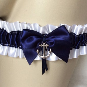 White Navy Blue Anchor Garter image 1