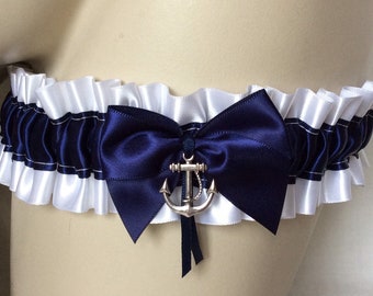 White Navy Blue Anchor Garter