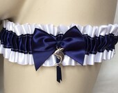 White Navy Blue Dolphin Charm Satin Beach Wedding Garter